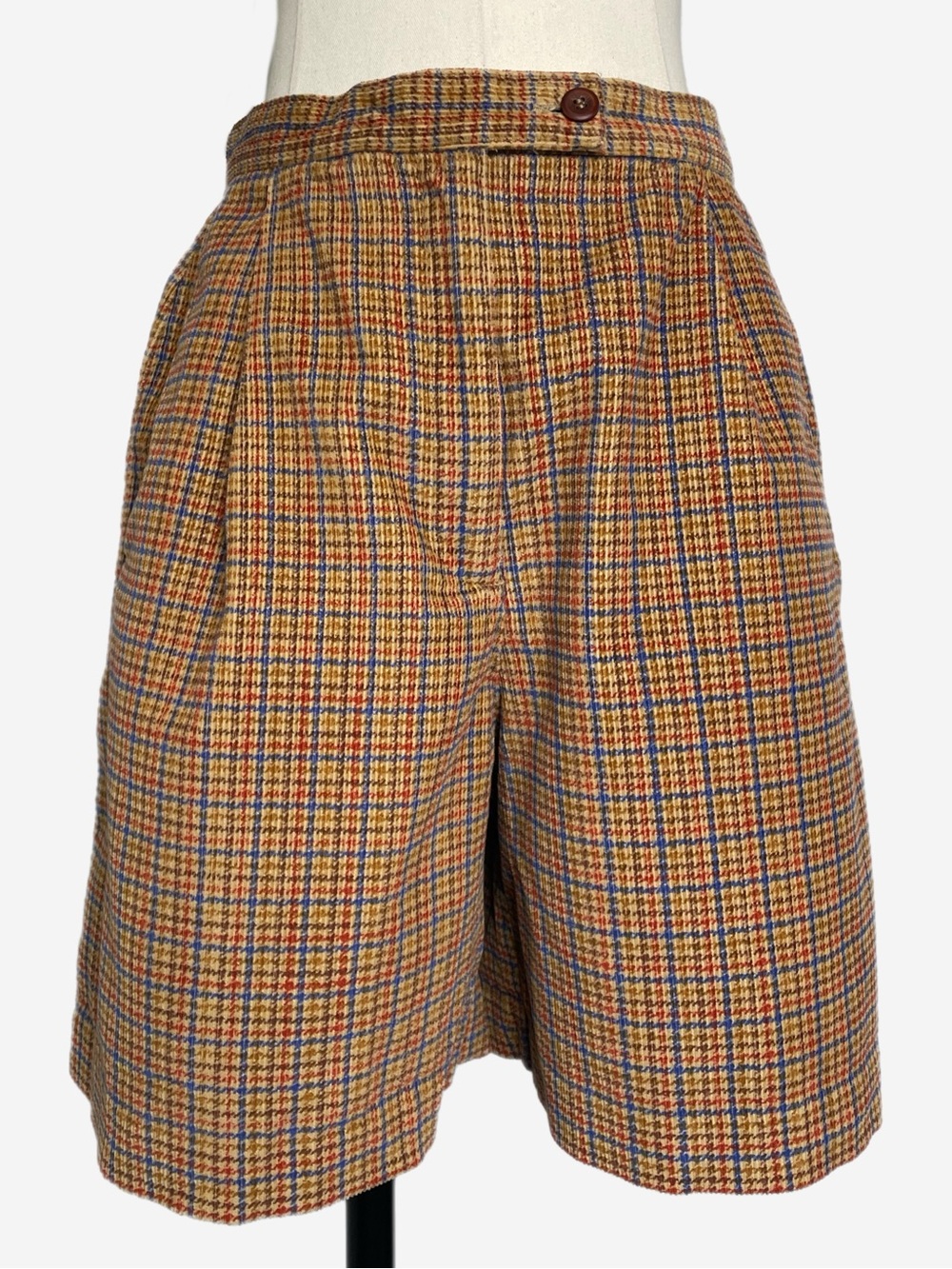 Vintage 90s Lizsport Brown houndstooth corduroy pleated bermuda shorts mod S/M